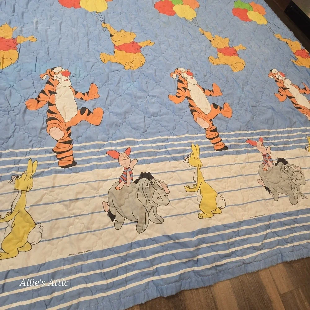 Vintage Winnie The Pooh Blanket Quilt Baby King Size Blue Tigger Duvet Cover